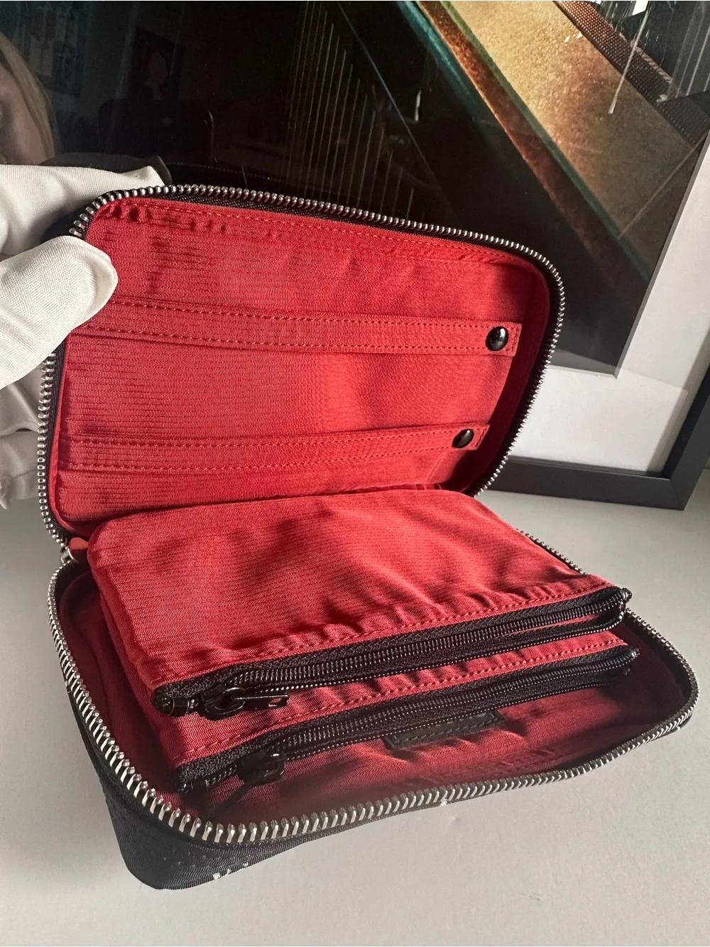 CHANEL Vintage Travel Line Jewelry Case Pouch Black Nylon Zip Organizer A11824